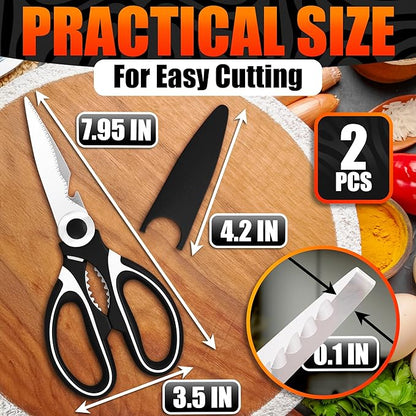 2 Pcs Heavy Duty Kitchen Scissors for Food – 5-in-1 Stainless Steel Kitchen Shears with Bottle Opener, Non-Slip Handles & Protective Cover – Utility Scissors for Cutting Meat, Poultry & Vegetables - Image 2