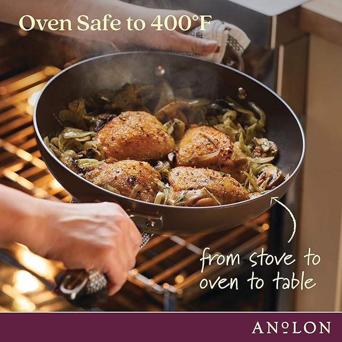 Anolon Advanced Home Hard Anodized Nonstick Deep Frying Skillet with Lid, 12-Inch Ultimate Pan, Bronze - Image 3