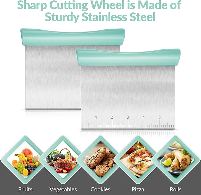 Upgraded 304 Stainless Steel Multi-Purpose Bench Scraper with Measurement Marks, Dishwasher Safe, Dough Cutter for Pizza, Bread and Cookie Dough Vegetable Chopper, Baking Supplies, Mint Green - Image 6