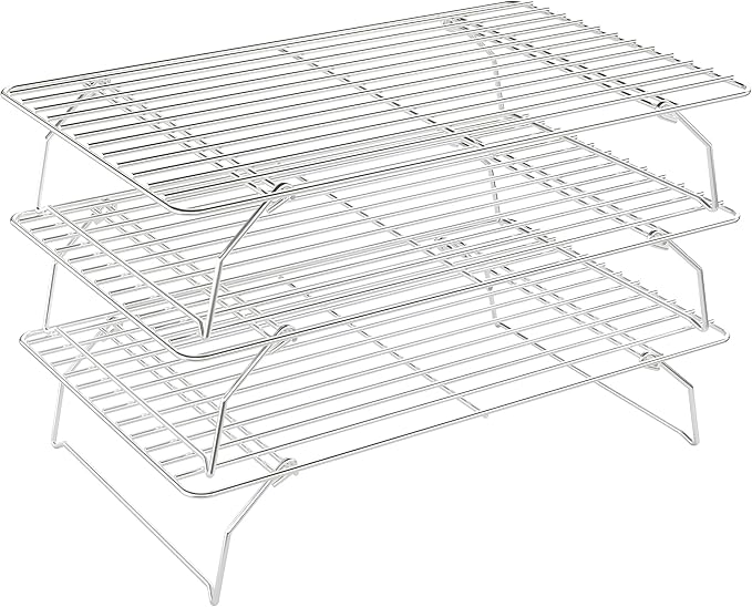 3 Tier Stackable Cooling Rack for Batch Cooling Cookie, Pizza, Cake-15.8”x 10”- Heavy Duty Cooling Racks for Cooking and Baking, Oven and Dishwasher Safe Baking Supplies-Silver by QukakaHomeCare