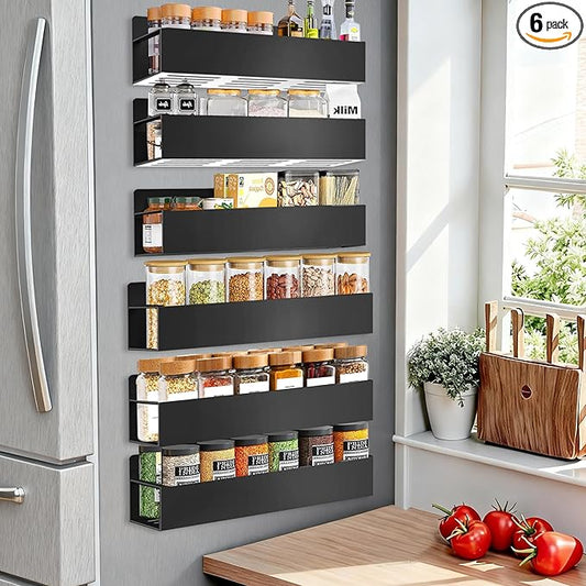 SMRCAD Magnetic Spice Rack for Refrigerator, 6pack Magnetic Shelf for Fridge Space Saving Seasoning Organizer for Kitchen storage Any Metal Surface No Drilling Needed (6pack-Black) by SMRCAD