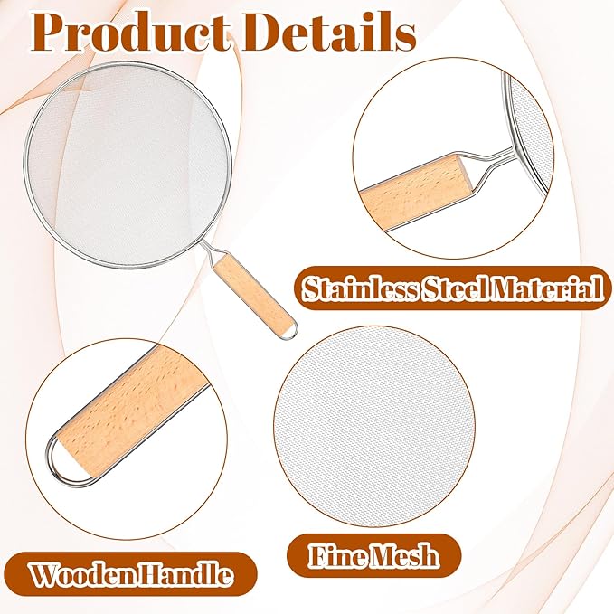 8.3Inch Grease Splatter Screen, Stainless Steel Splatter Screen for Frying Pan with Wood Handle Grease Splatters Guard Hot Oil Splash Protector Cover Oil Splash for Kitchen Cooking Supplies - Image 4