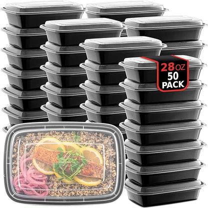 50-Pack Reusable Meal Prep Containers Microwave Safe Food Storage Containers with Lids, 28 oz - 1 Compartment Take Out Disposable Plastic Bento Lunch Box To Go, BPA Free - Dishwasher & Freezer Safe by PROMOZE