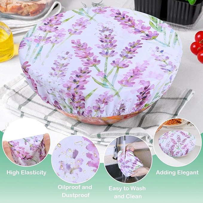 5 Pieces Bowl Covers Reusable, 5 Size Elastic Cloth Bowl Covers for Bread Proofing Stretch Food Covers Washable for Food Fruits Leftover (Pink Floral Eucalyptus leaves) - Image 4