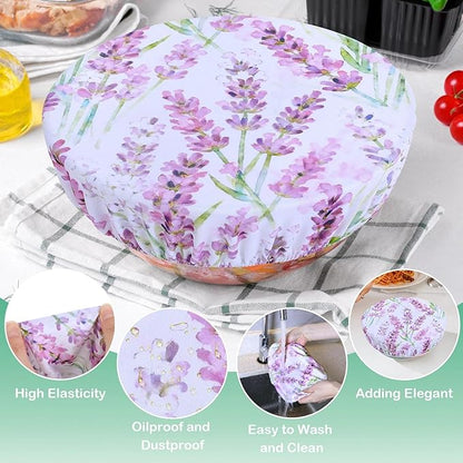 5 Pieces Bowl Covers Reusable, 5 Size Elastic Cloth Bowl Covers for Bread Proofing Stretch Food Covers Washable for Food Fruits Leftover (Pink Floral Eucalyptus leaves) - Image 4