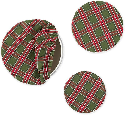 DII Reusable Cloth Bowl Cover Collection Machine Washable, Cotton with Elastic Stretch for Food Storage, 10.25"/8.25"/7.5" Diameter, O' Christmas Tree Plaid, 3 Piece