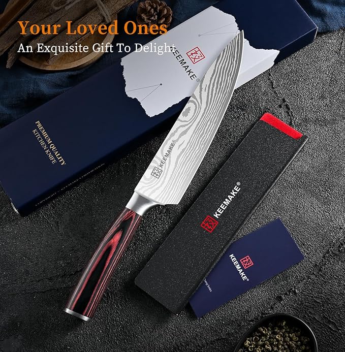 KEEMAKE Chef Knife - 8 Inch High Carbon Stainless Steel Kitchen Knife with Ergonomic Handle, Professional Kitchen Gadgets with Gift Box for Men and Women, Mothers Day Gifts - Image 5