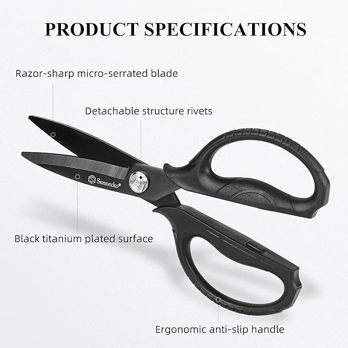 Sunnecko Kitchen Scissors All Purpose Heavy Duty Scissors Titanium Coated, Kitchen Shears for Food, Micro Serrated with Detachable Blades - Image 2