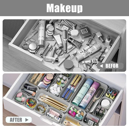 Plastic Drawer Organizers, 10 PCS Drawer Organizer Bins, Bathroom and Vanity Organizer Plastic Tray, Makeup Organizer and Storage for Makeup, Bedroom, Kitchen Gadgets Utensils and Office (Gray) - Image 8
