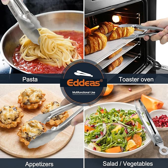 Eddeas 2 Pcs 7 Inch Small Tongs, Heavy Duty Stainless Steel Kitchen Tongs, For Cooking, Food, Buffet, Salad, Fruits, Bread, Dishwasher Safe - Image 6