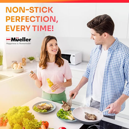 Mueller Frying Pan, Heavy Duty German Stone Coating Non Stick Frying Pans, No PFOA or APEO, Paella Pan, Dishwasher and Oven Safe, Even Heat Distribution, Cool Stainless Steel Handle, Light Grey - Image 7
