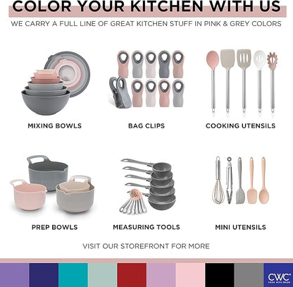 COOK WITH COLOR Prep Bowls with Lids- Wide and Deep Nesting Plastic Small Mixing Bowl Set with Lids, 8 Piece Set - Wide Bowls, Grey/Pink - Image 7
