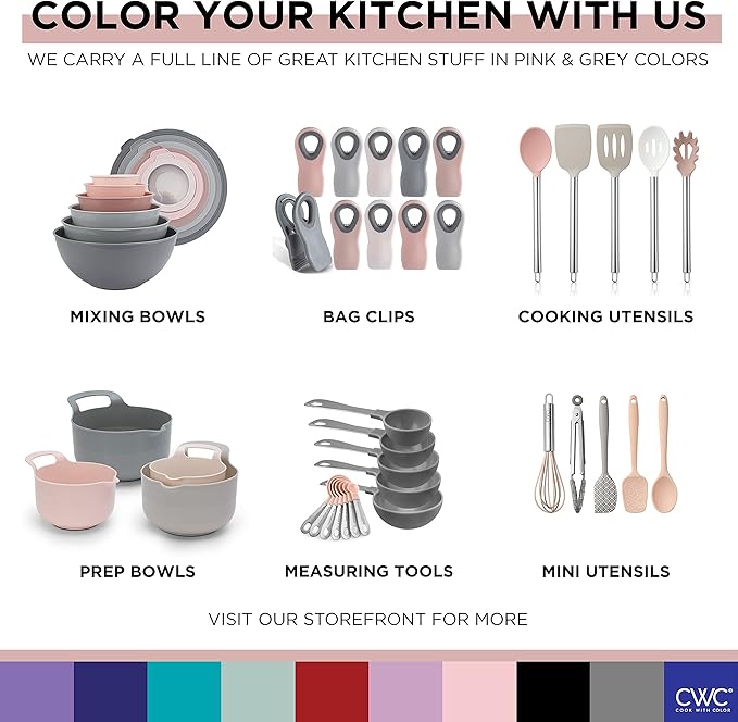 COOK WITH COLOR Prep Bowls with Lids- Wide and Deep Nesting Plastic Small Mixing Bowl Set with Lids, 8 Piece Set - Deep Bowls, Grey/Pink - Image 7