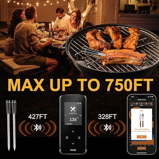 EIHO Wireless Bluetooth Meat Thermometer with 2 Ultra-Thin Probes, Smart Digital Food Thermometer 600FT Remote Range, Standalone Smart Base for Grill Smoker Roast Oven, Cooking Gifts - Image 3