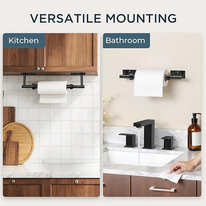 FORIOUS Paper Towel Holder Under Cabinet, Single Hand Operable with Adjustable Damping for Easy Tear, Adhesive or Drill Wall Mount, 304 Commercial Paper Towel Holder for Kitchen Bathroome, Matte Black - Image 9