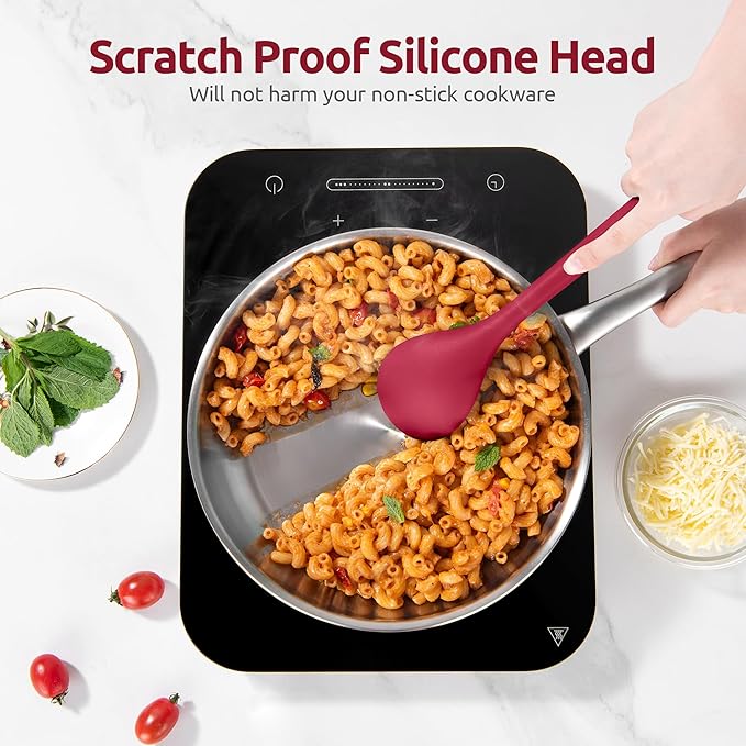 Silicone Kitchen Cooking Utensil Set: U-Taste High Heat Resistant 13.6in Long Kitchen Gadgets, BPA Free Non Stick Rubber Cook Accessories For Stir Frying, Serving, Basting, Mixing (5 Pieces, Red) - Image 4