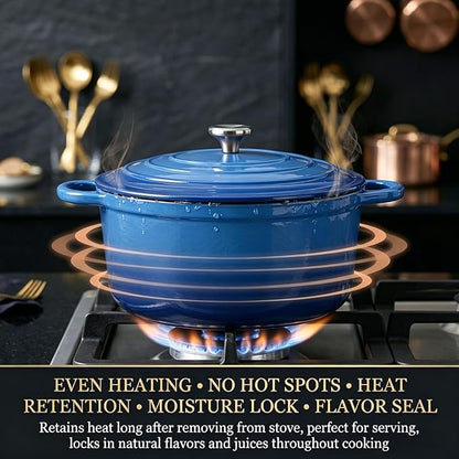 QuliMetal Enameled Cast Iron Cookware Set, 4-Piece Pots and Pans Set with Lids, 10.25" Skillet, 2QT Saucepan, 2.8QT & 4.8QT Dutch Ovens, Oven Safe to 500°F, All Stovetops Compatible - Cobalt Blue