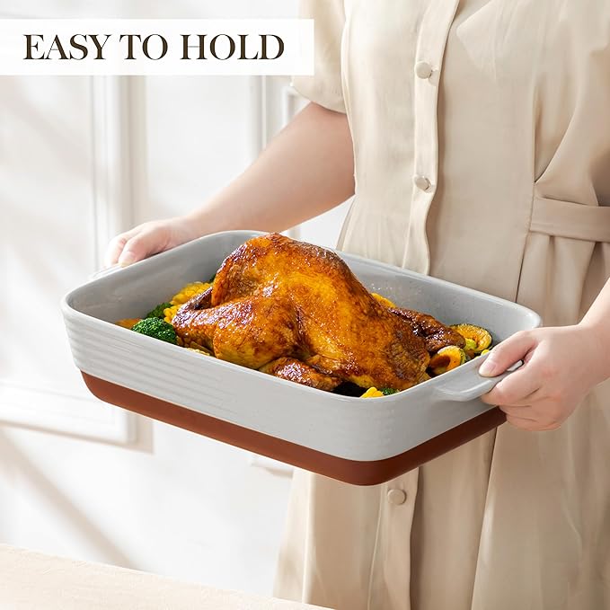 MALACASA Lasagne Dishes for Oven, 4.8 Qt Ceramic Oven Dish with Handles, 9 x 13 Inch Deep Rectangular Baking Dish Casserole Dishes, Grey Lasagna Pan Bakeware for Roasting, Series TARA - Image 6