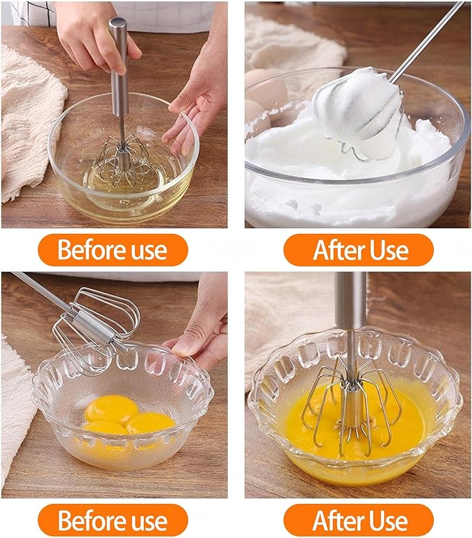 3 Pack Stainless Steel Egg Whisk, Hand Push Rotary Whisk Blender, Versatile Easy Whisk, Hand Push Mixer Stirrer for Beating Eggs, Frothing Milk, Blending, Mixing, Whipping Smoothies & Shakes - Image 5