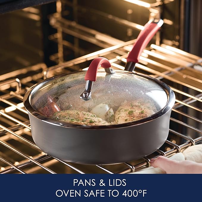 Rachael Ray - 87630 Rachael Ray Cucina Hard Anodized Nonstick Cookware Pots and Pans Set, 12 Piece, Gray with Red Handles - Image 6