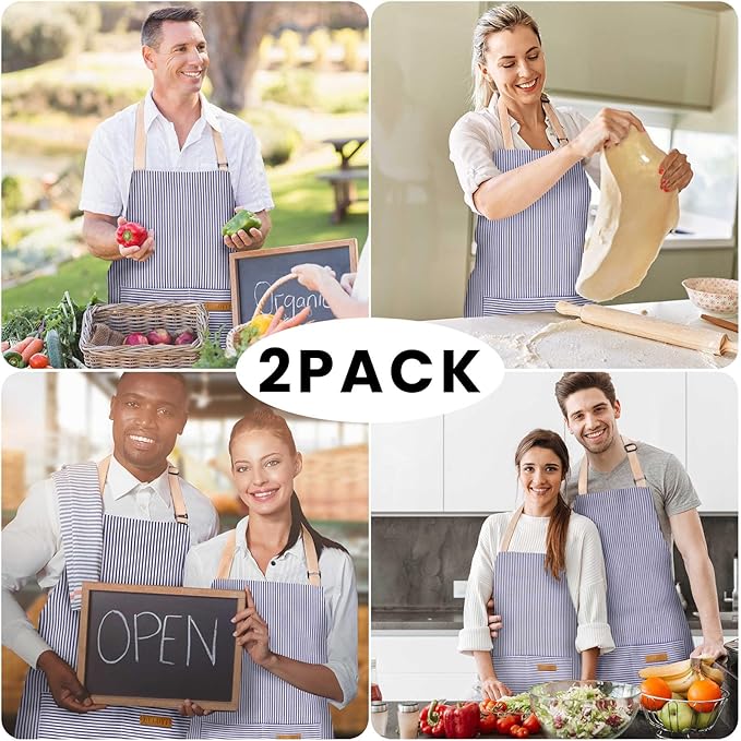 BeLuyi 2 Pack Adjustable Bib Apron with 2 Pockets Chef Cooking Kitchen Restaurant Aprons for Women Men - Image 7