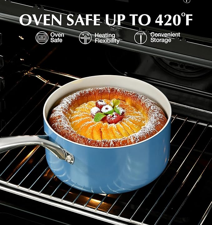 KOCH SYSTEME CS Small Saucepan with Lid, 1 Quart Nonstick Sauce Pan with PFAS-FREE Ceramic Coatings, Non-Toxic, Scratch-Resistant Small Cooking Pot with Lid, 1QT Small Sauce Pan, Blue - Image 6