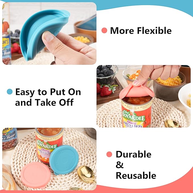 4PCs 3-inch/7.5cm Silicone Can Lids for Chef Boyardee | Van Camp's | Goya | Bush's Best | Farmer's Market Can, Can Cover for Canned Good, Can Toppers, Freezer Dishwasher Safe (Can NOT Included)