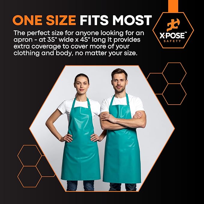 Xpose Safety Heavy Duty Vinyl Waterproof Aprons, White - For Home, Industrial and Commercial Use - Chemical Resistant
