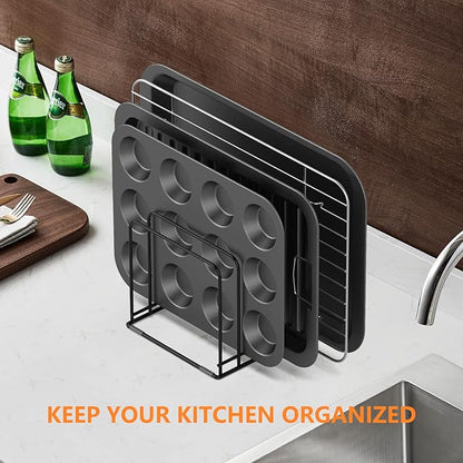 KORRTFID Kitchen Cabinet Organizer, Steel Cookware Holder, Divided Holder with 5 Slots for Skillets Baking Tray and Chopping Board Rack - Baking Pan Holder Storage (2 PCS) - Image 6