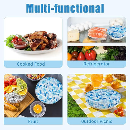 wegreeco Elastic Reusable Bowl Covers for Bread Proofing, Fabric Cloth Sourdough Bowl Covers for Proofing - Set of 3, Blue Flower