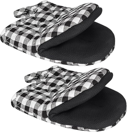 1 Pair Short Oven Mitts - Silicone Kitchen Oven Gloves High Heat Resistant 500℉, Mini Oven Mits with Non-Slip Grip Surfaces and Hanging Loop for BBQ, Baking, Cooking and Grilling by Qulable