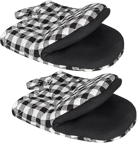 1 Pair Short Oven Mitts - Silicone Kitchen Oven Gloves High Heat Resistant 500℉, Mini Oven Mits with Non-Slip Grip Surfaces and Hanging Loop for BBQ, Baking, Cooking and Grilling by Qulable