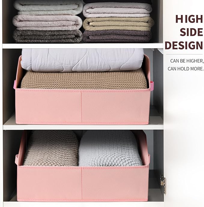 Homsorout Closet Baskets for Shelves Trapezoid - Decorative Storage Baskets with Handle, Closet Bins for Organization, Shelf Storage Bins for Clothes, Books, Home, Office, 10 Pack, Pink - Image 4