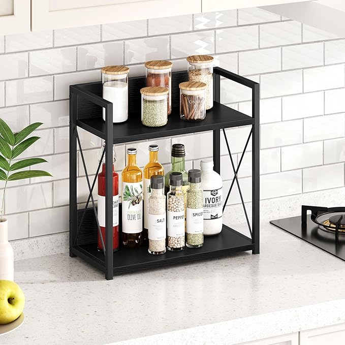 Giikin Kitchen Countertop Organizer, 2 Tier Coffee Bar Organizer, Black Spice Rack for Counter, Kitchen Counter Shelves, Particleboard, Large Size (15.8" L x 7.9" W x 15.8" H), Black - Image 5