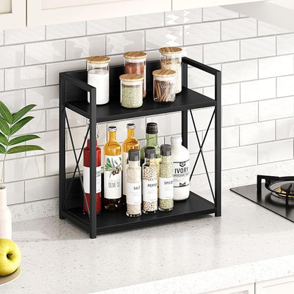 Giikin Kitchen Countertop Organizer, 2 Tier Coffee Bar Organizer, Black Spice Rack for Counter, Kitchen Counter Shelves, Particleboard, Large Size (15.8" L x 7.9" W x 15.8" H), Black - Image 5