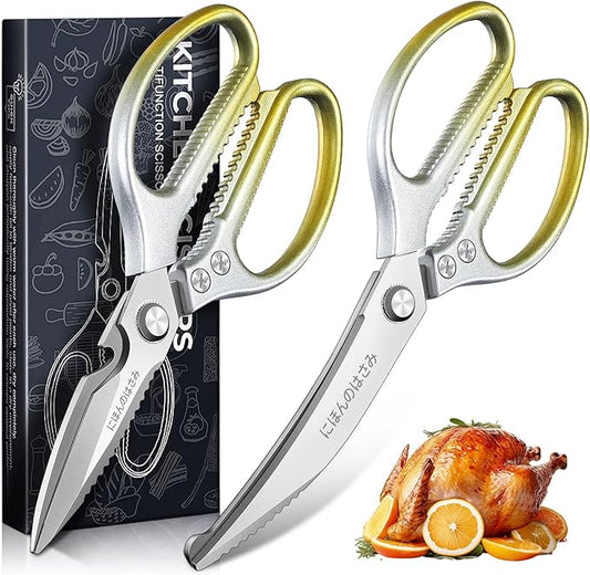 TIJERAS Kitchen Scissors Set Gold - Stainless Steel Kitchen Shear, Sharp Meat Scissors, Heavy Duty Poultry Shears, Japanese Cooking Scissor for Food, Chicken, and Turkey, Christmas Gifts for Men Women by TIJERAS