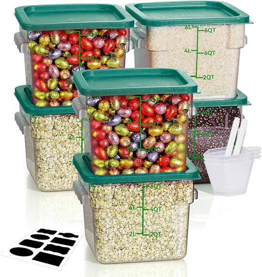 6QT NSF Food Storage Containers: 6PCS [Food Grade][Hot&Cold Resistant] Commercial Clear Food Storage Containers with Lids for Restaurant Kitchen Proof Dough, Measuring Spoons Included(GREEN N1) by SVKLHY