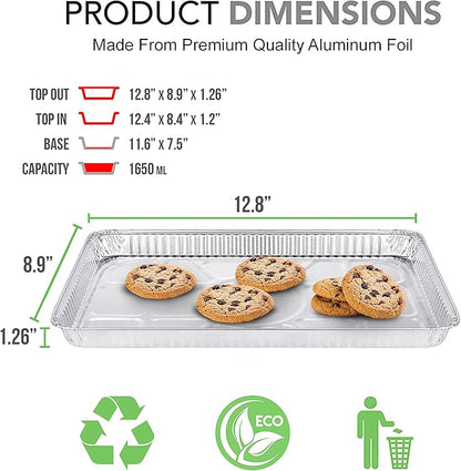 (200 Pack) 1/4 Size Cookie Sheet Baking Cake Pans l 12.8” x 8.9” Disposable Aluminum Foil Trays l Premium Heavy Duty Nonstick Baking Sheets Reusable - Image 2