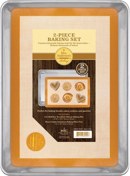 Mrs. Anderson’s Baking Non-Stick Silicone Half-Size Baking Mat and Sheet Pan Set, 13 x 18-Inch