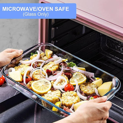 KOMUEE 8 Pieces Glass Baking Dish with Lids Rectangular Glass Baking Pan Bakeware Set with BPA Free Lids, Baking Pans for Lasagna, Leftovers, Cooking, Kitchen, Fridge-to-Oven,Blue - Image 3