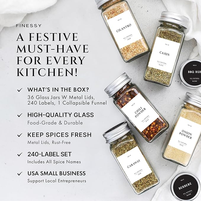Glass Spice Jars with Labels with Metal Lids and Shakers Farmhouse 36 Pack Set, 4oz Small Clear Empty Spice Bottles Seasoning Containers with Label Organizer Square Herb Seasoning Jars for Kitchen - Image 2