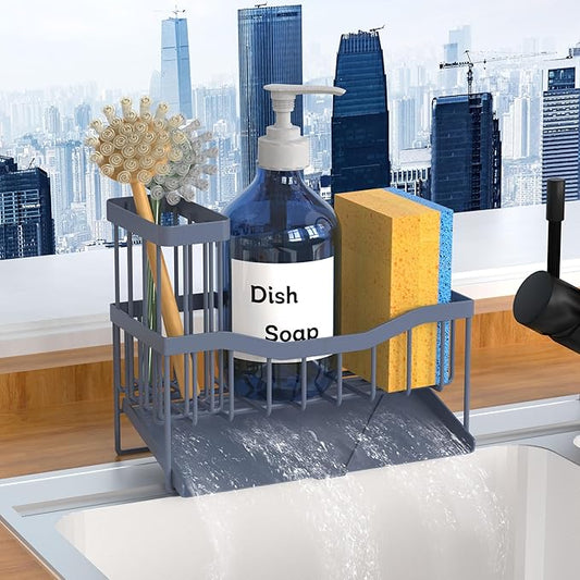 Fssvcd Maifan Sink Caddy Sponge Holder for Kitchen with Brush Holder and Stainless Steel Self Drain Tray, Rustproof Kitchen Sink Organizer for Sponge, Soap Dispenser Storage Accessories Grey Blue by Unknown