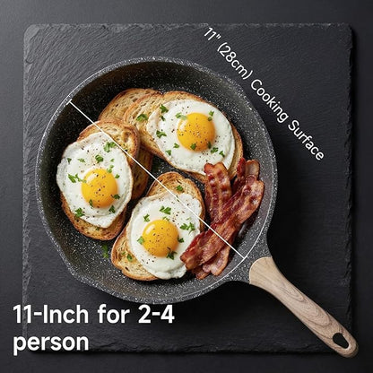 JEETEE 11 Inch Nonstick Frying Pan Stone Coating Cookware, Nonstick Omelette Skillet with Soft Touch Handle, All Stove Induction Compatible - Image 8