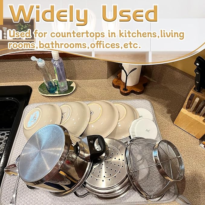 3 Pack Microfiber Dish Drying Mat,24x17"Highly Absorbent Dish Drainer Mat,Large Size Kitchen Counter Quick Dry Pads for Coffee Rack,Under Sink(Gray) - Image 5
