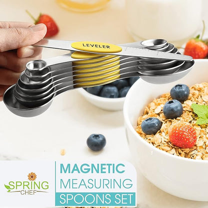Spring Chef Yellow Stainless Steel Magnetic Measuring Spoons Set of 8 with Leveler, Dual Sided Metal Teaspoon & Tablespoon Measuring Spoons, Kitchen Gadgets for Baking & Cooking, Fits in Spice Jars - Image 2