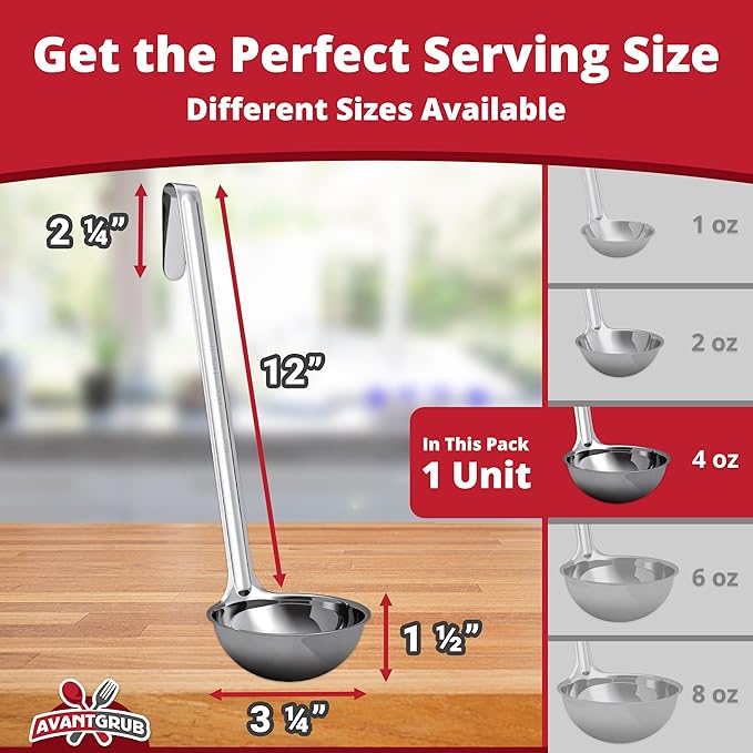 Super Sturdy, Ergonomic 4 Oz. Soup Ladle 1 Pk. Stainless Steel Ladles with Long Handles. Best Kitchen Accessories for Stirring, Portioning and Serving Soups, Chili and Stew in Restaurants and at Home - Image 2