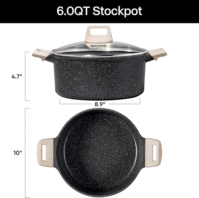 CAROTE Nonstick Stock Pot with Lid Soup Pot, 6 Quart Casserole with Lid, Easy to Clean Non Stick Cooking Pot,Pasta Pot - Image 2