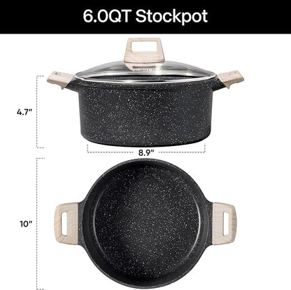 CAROTE Nonstick Stock Pot with Lid Soup Pot, 6 Quart Casserole with Lid, Easy to Clean Non Stick Cooking Pot,Pasta Pot - Image 2