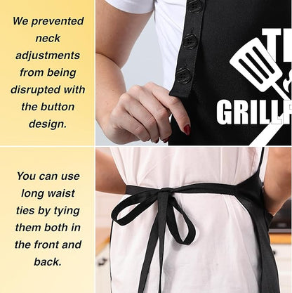 TOSHEX Funny Apron Waterdrop Resistant 100% Cotton Aprons for Women with Pockets Chef (1, Black - THE GRILLFATHER)