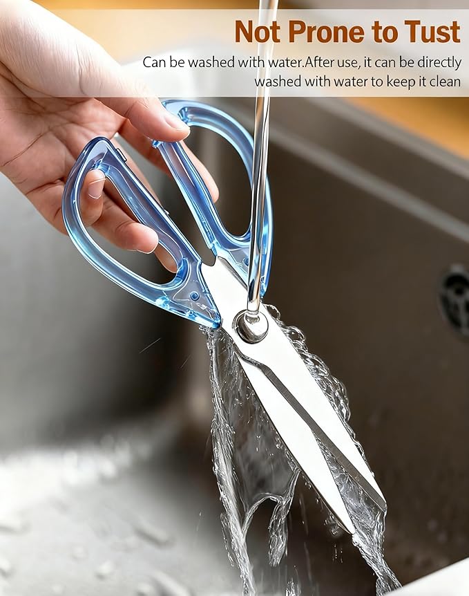 8.0inch Kitchen Shears, Sharp Stainless Steel Meat & Poultry Scissors, Transparent Blue Acrylic Handle, All Purpose Utility Cooking Scissors for Kitchen/BBQ/Home/Office - Image 7